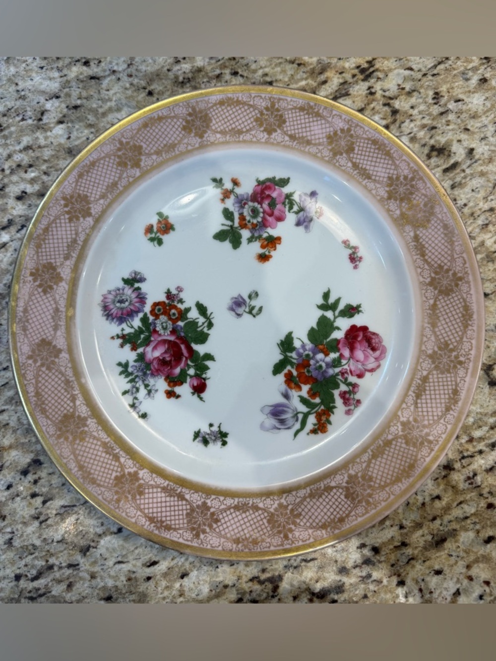 Floral Pink and Gold Decorative Dinner Plate
